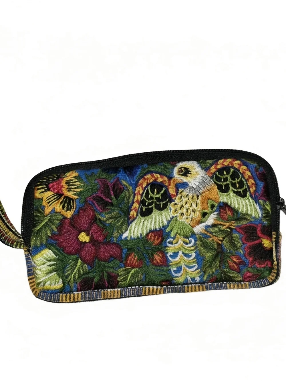 Embroidered Floral & Bird Wristlet Clutch - Multicolor